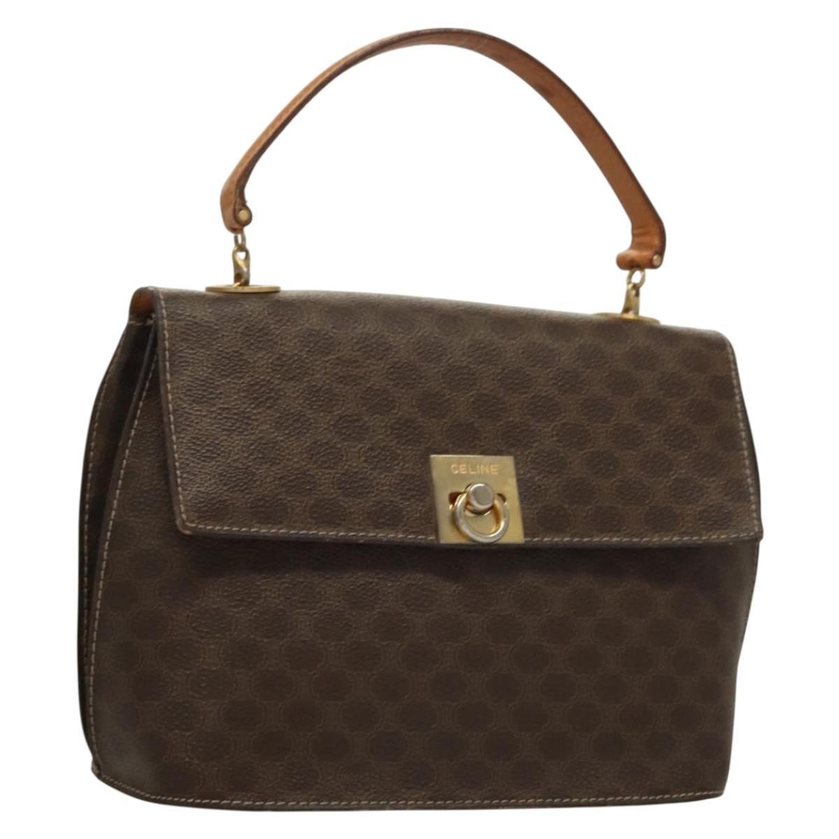 Celine Macadam Canvas Hand Bag Pvc Leather Brown Gold Auth 136069